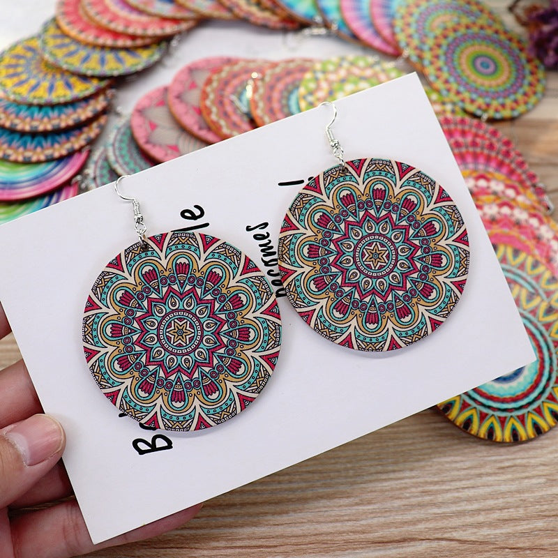 Wholesale Vintage Printed Wooden Earrings